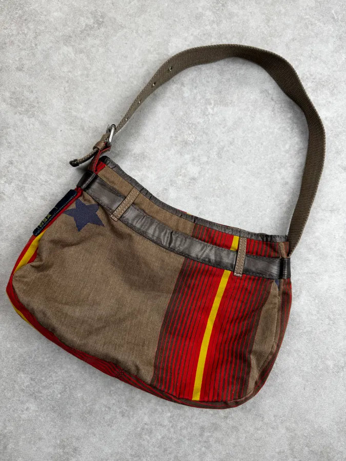 2000s Marithé + François Girbaud Olive Red Striped Military Bag CTbzfth 5