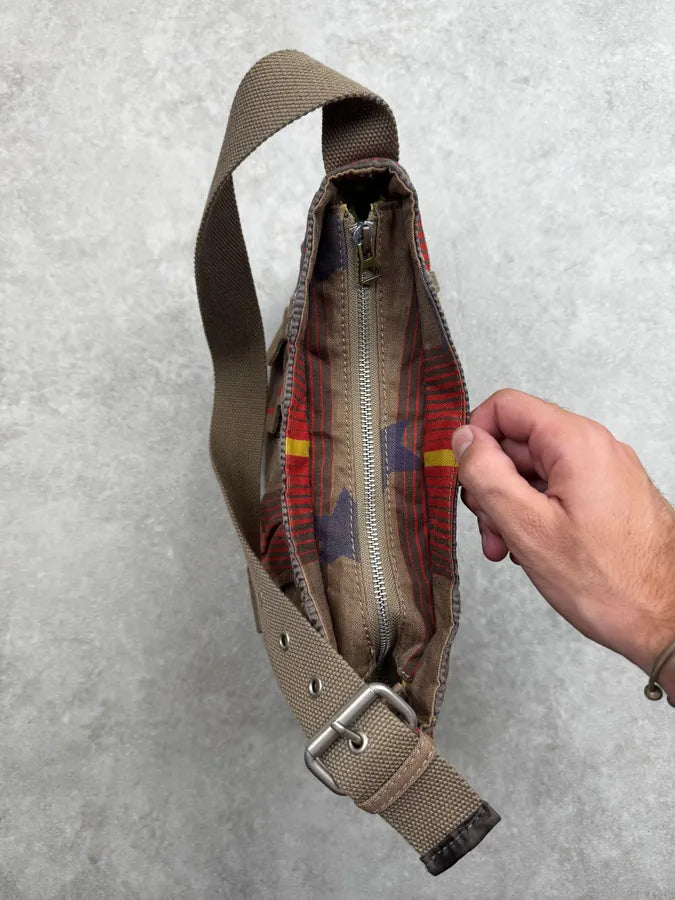 2000s Marithé + François Girbaud Olive Red Striped Military Bag CTbzfth 13