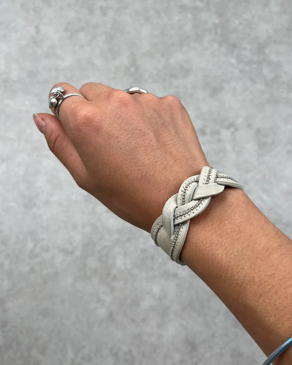 Marithé + François Girbaud White Leather Woven Braided Bracelet vOfXwiA 0