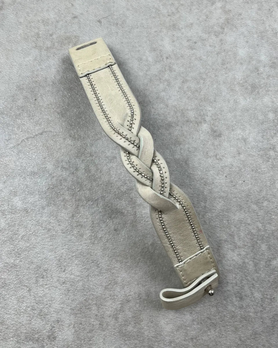 Marithé + François Girbaud White Leather Woven Braided Bracelet vOfXwiA 1