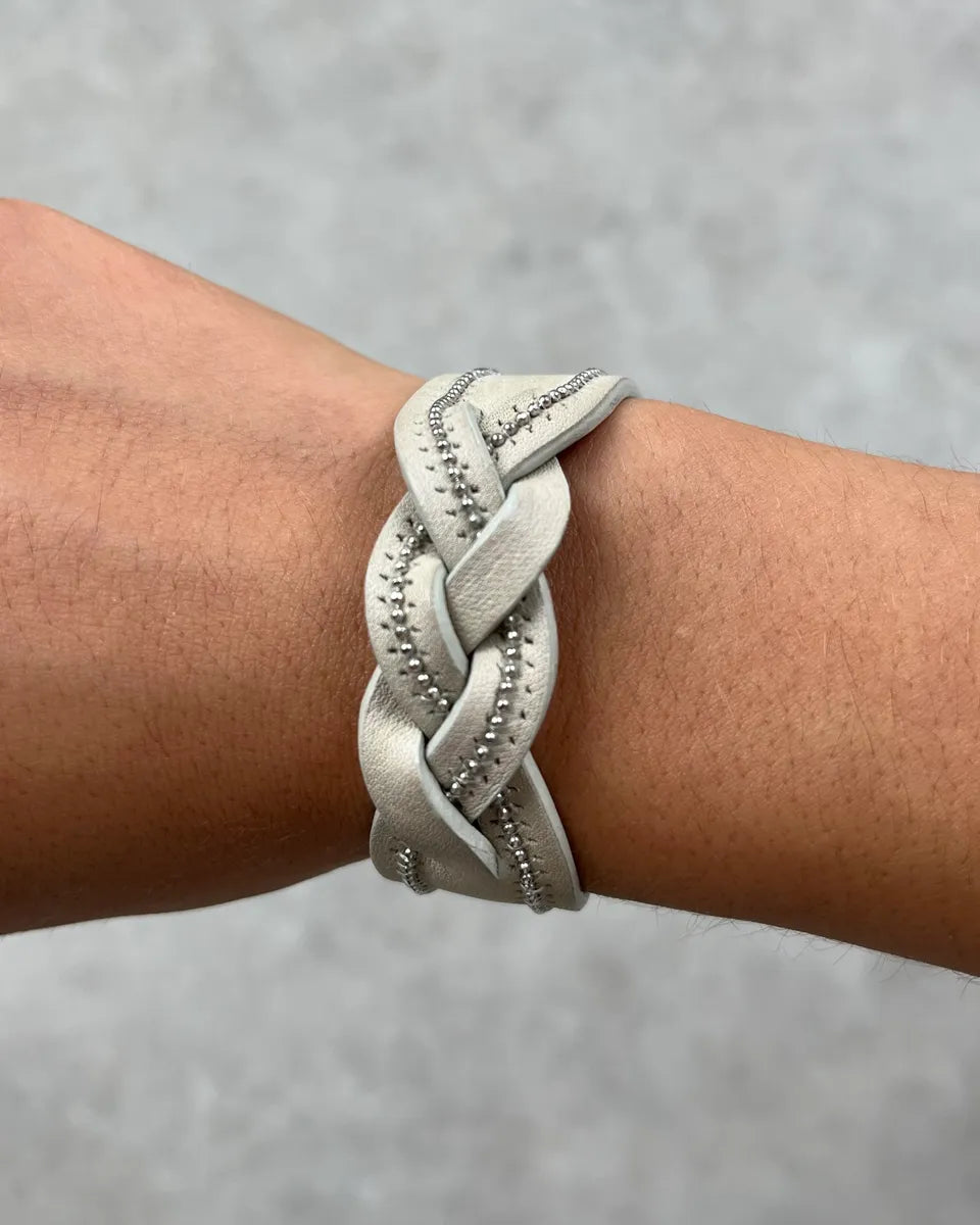 Marithé + François Girbaud White Leather Woven Braided Bracelet vOfXwiA 2