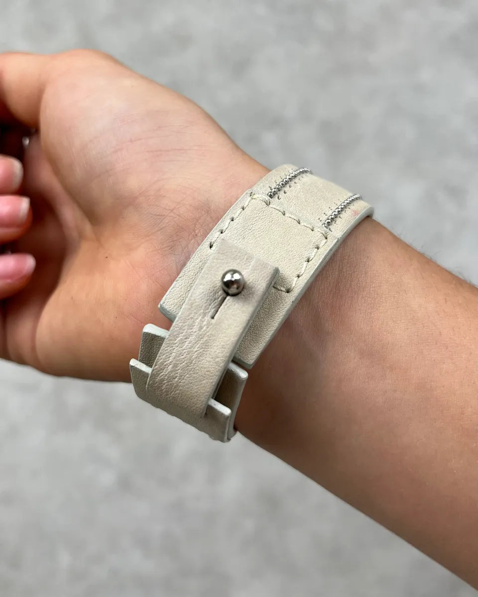 Marithé + François Girbaud White Leather Woven Braided Bracelet vOfXwiA 3