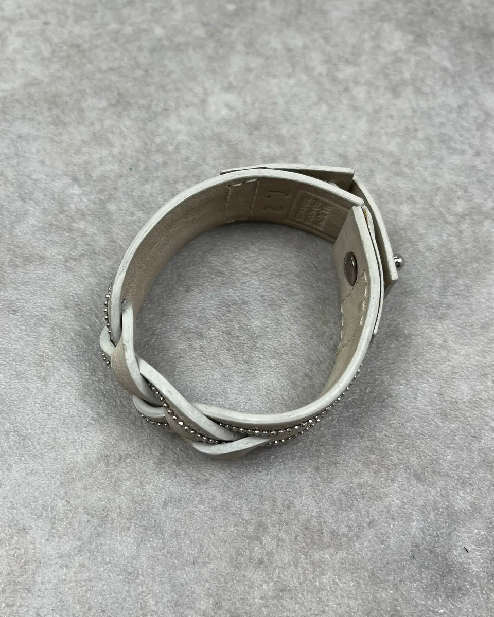 Marithé + François Girbaud White Leather Woven Braided Bracelet vOfXwiA 4