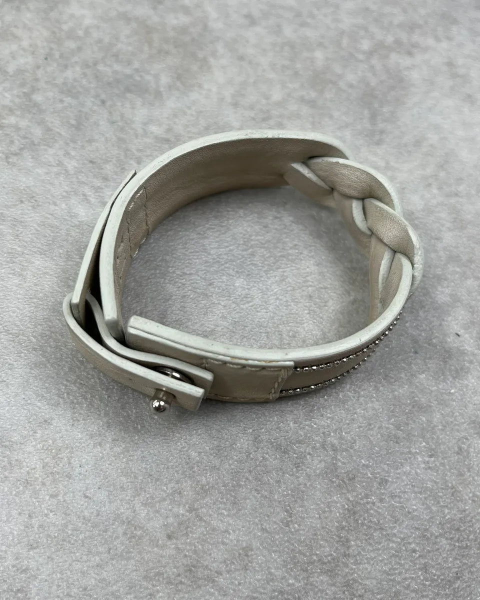 Marithé + François Girbaud White Leather Woven Braided Bracelet vOfXwiA 5
