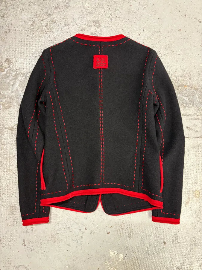 2000s Marithé & François Girbaud Black Wool Contrast Stitch Cardigan cKmXavQ 4