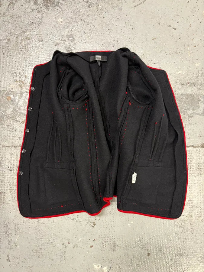 2000s Marithé & François Girbaud Black Wool Contrast Stitch Cardigan cKmXavQ 6