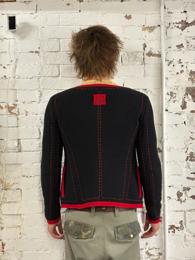 2000s Marithé & François Girbaud Black Wool Contrast Stitch Cardigan cKmXavQ 2
