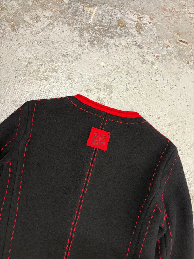 2000s Marithé & François Girbaud Black Wool Contrast Stitch Cardigan cKmXavQ 5