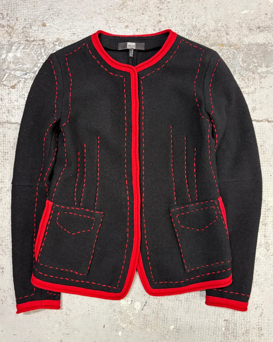 2000s Marithé & François Girbaud Black Wool Contrast Stitch Cardigan cKmXavQ 0