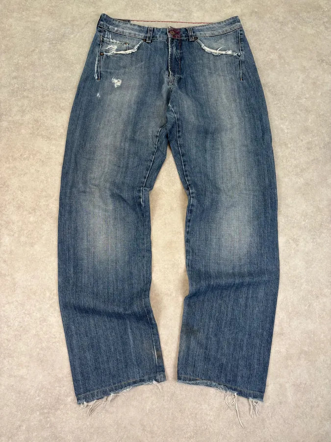 2000s Marithé + François Girbaud Distressed Wide Leg Denim Jeans PfEggWo 1