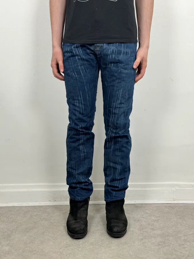 Marithe + Francois Girbaud Blue Lined Denim Jeans ccDuTlk 1
