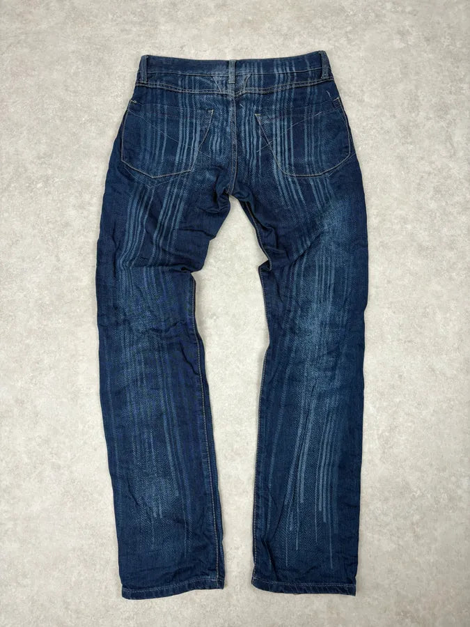 Marithe + Francois Girbaud Blue Lined Denim Jeans ccDuTlk 5