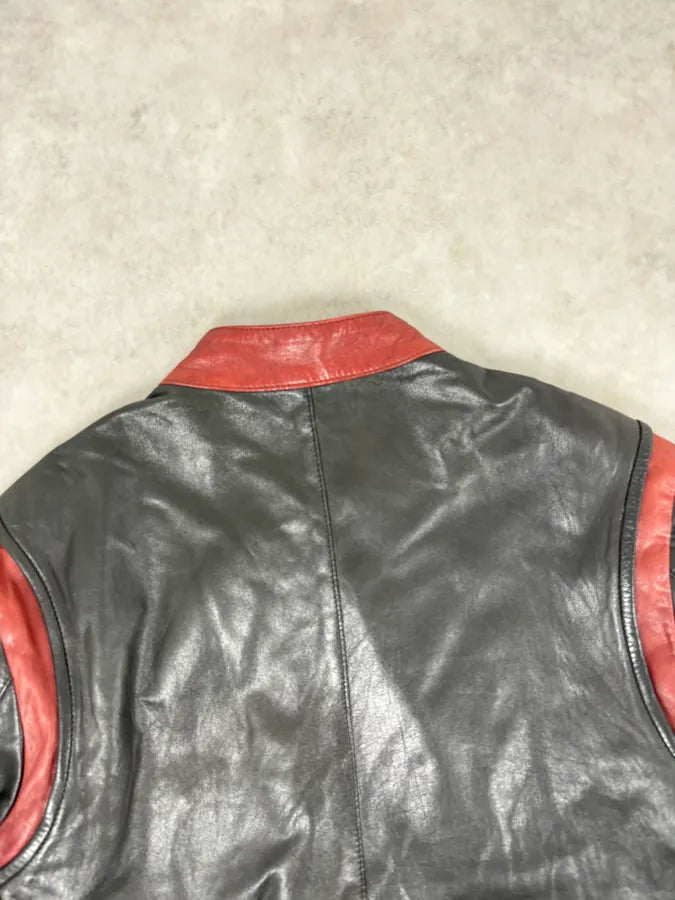 2010s Marni Black Contrast Red Collar Biker Leather Jacket ImOyhUI 5
