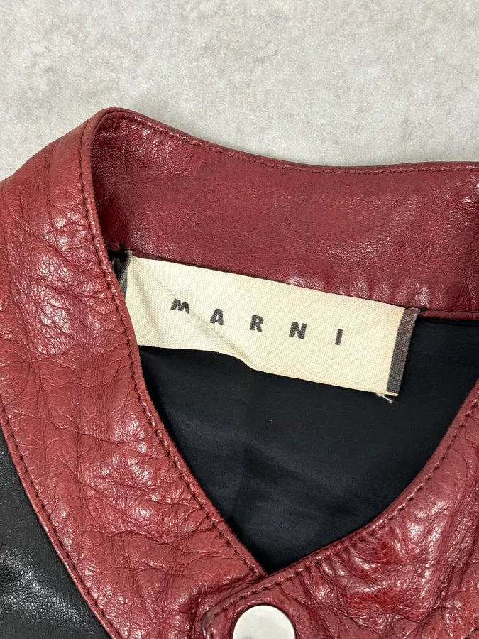 2010s Marni Black Contrast Red Collar Biker Leather Jacket ImOyhUI 7