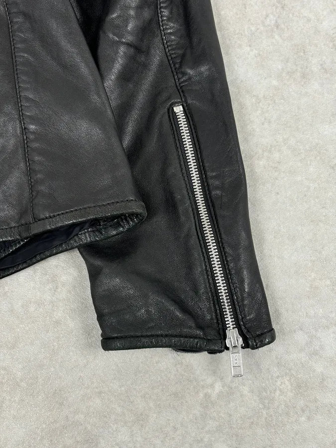 2010s Marni Black Contrast Red Collar Biker Leather Jacket ImOyhUI 8