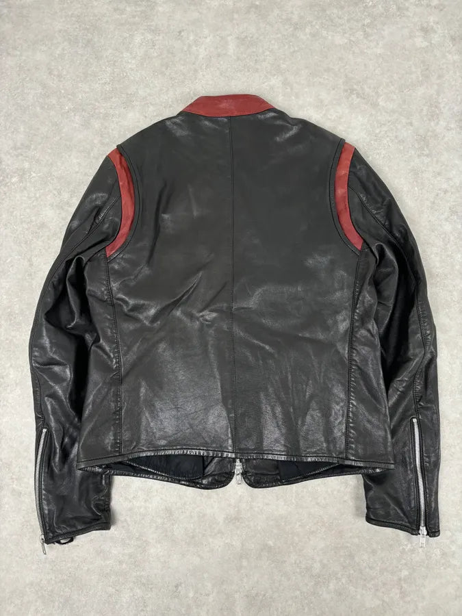 2010s Marni Black Contrast Red Collar Biker Leather Jacket ImOyhUI 4