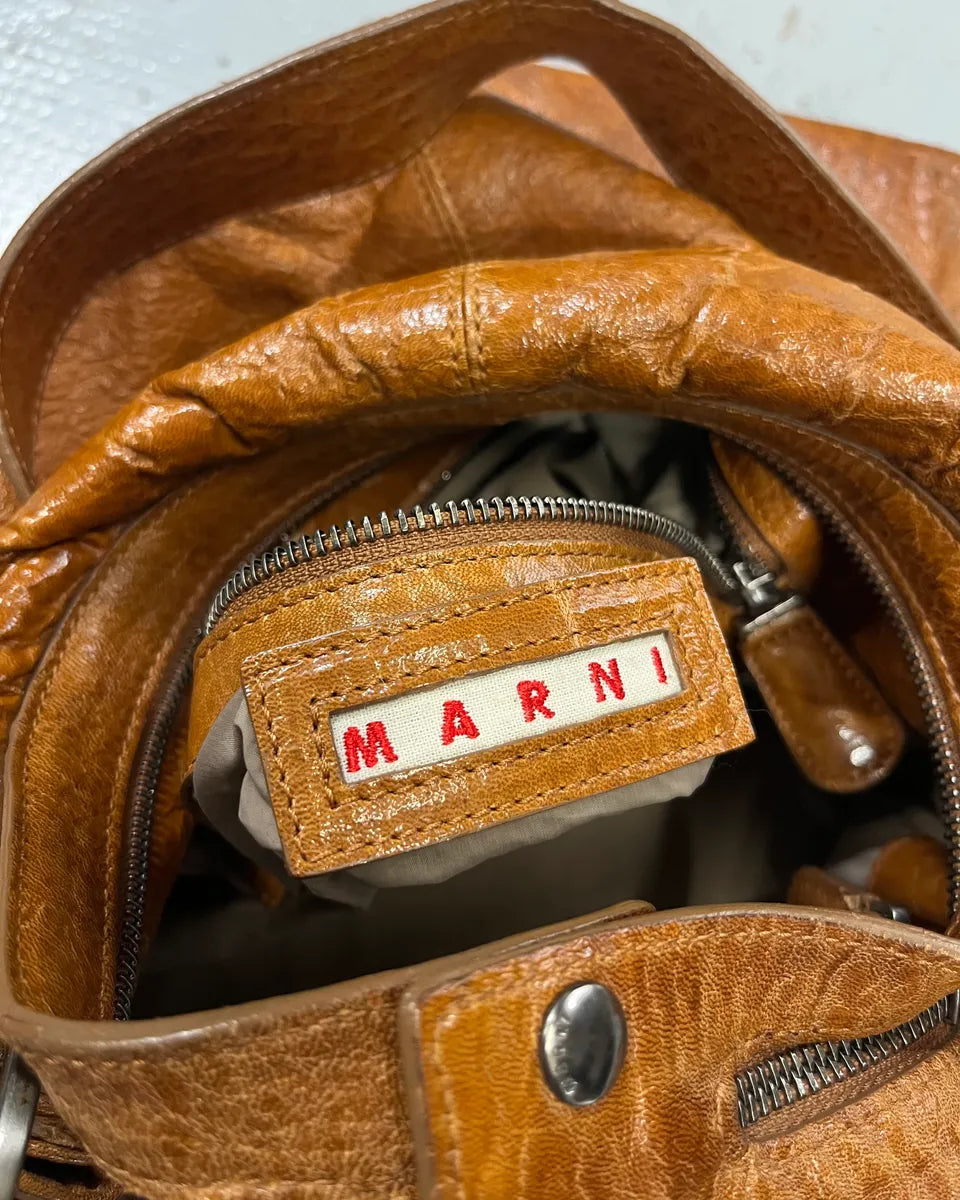 Marni Brown Cognac Hobo Leather Bag LHXjJbC 10