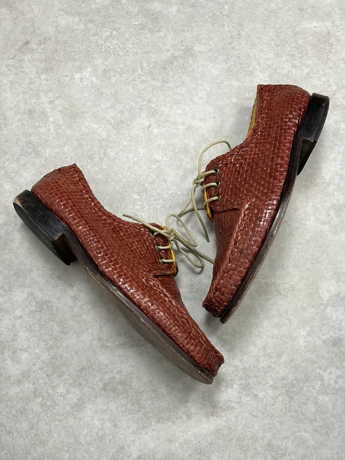 Marni Brown Woven Leather Derby Loafers Shoes Dzzmctm 4