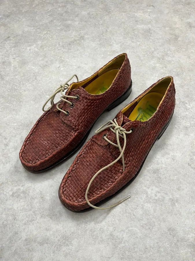 Marni Brown Woven Leather Derby Loafers Shoes Dzzmctm 2