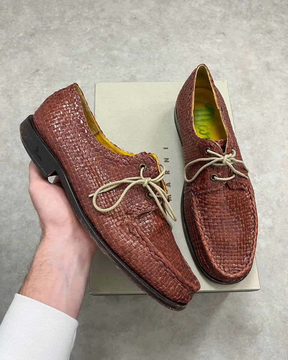 Marni Brown Woven Leather Derby Loafers Shoes Dzzmctm 0