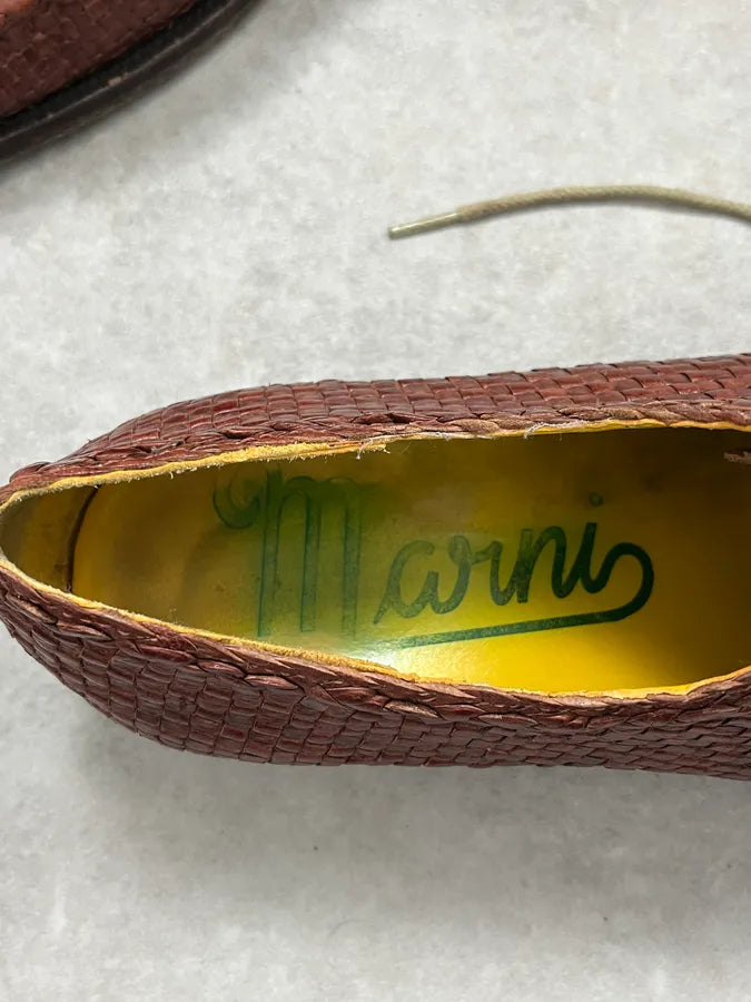 Marni Brown Woven Leather Derby Loafers Shoes Dzzmctm 7