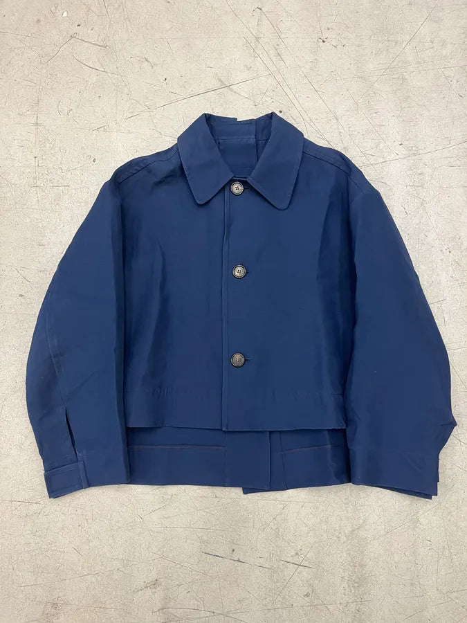 Marni Navy Front Cropped Buttoned Blend Jacket fxbUyfK 0