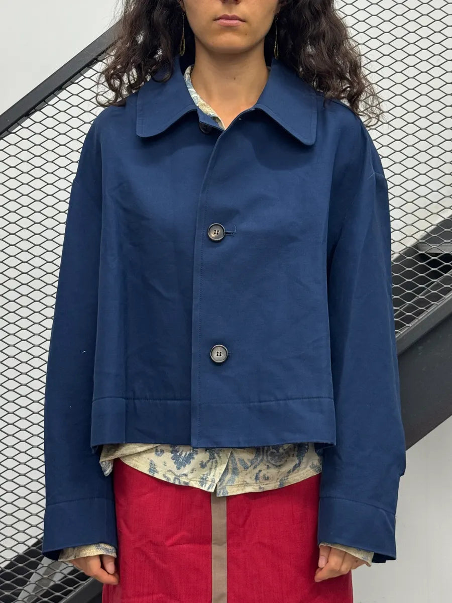Marni Navy Front Cropped Buttoned Blend Jacket fxbUyfK 1