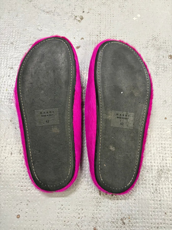 Marni Pink Fuschia Long-Hair Calfskin Mules JKekWlb 6