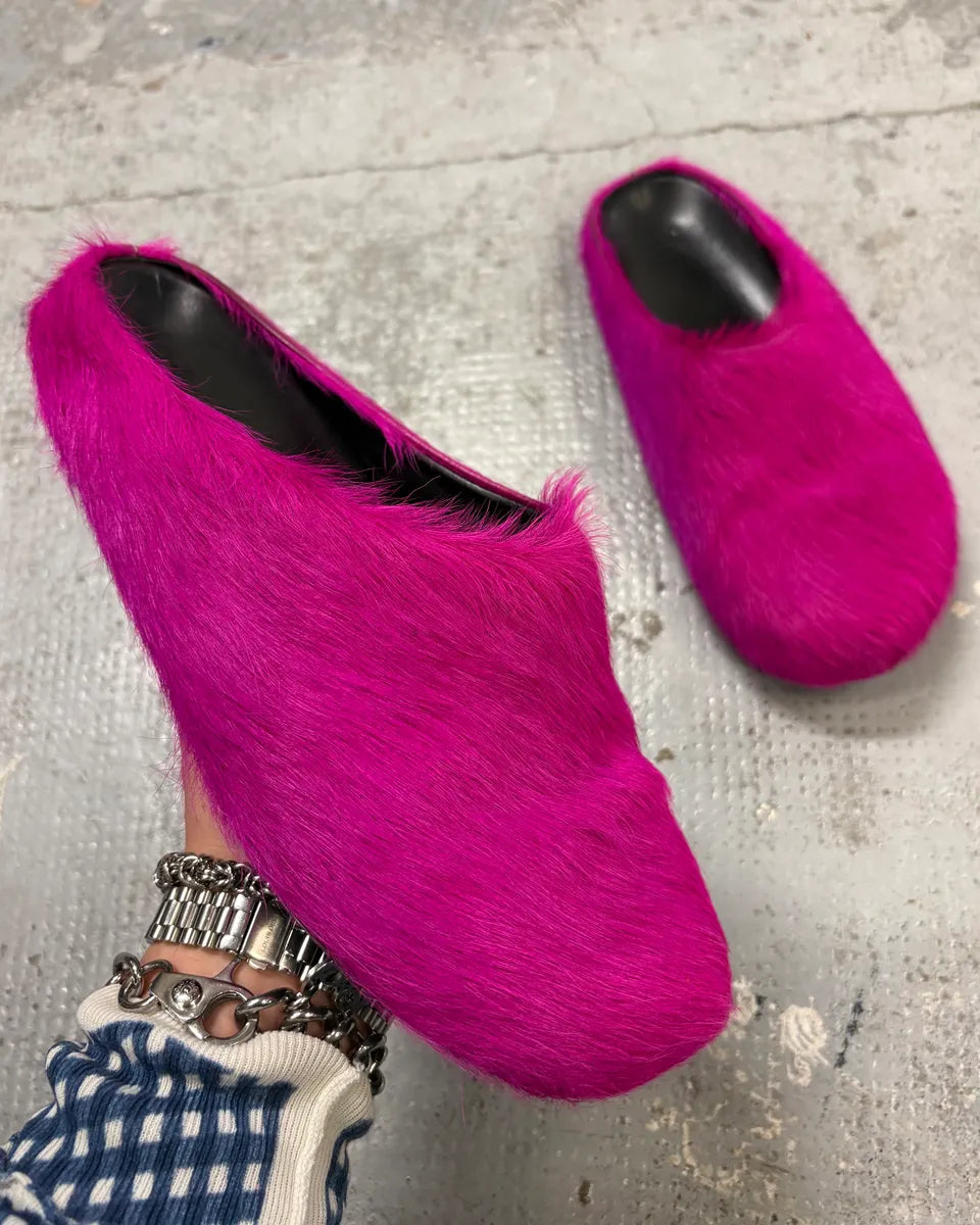 Marni Pink Fuschia Long-Hair Calfskin Mules JKekWlb 0