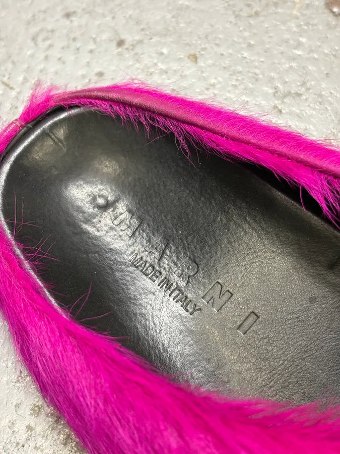 Marni Pink Fuschia Long-Hair Calfskin Mules JKekWlb 7