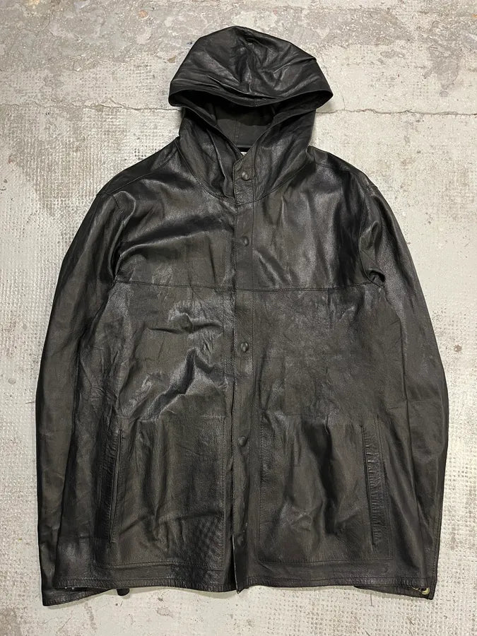 Massimo Rebecchi Black Ninja Leather Hooded Jacket vGTzdko 0
