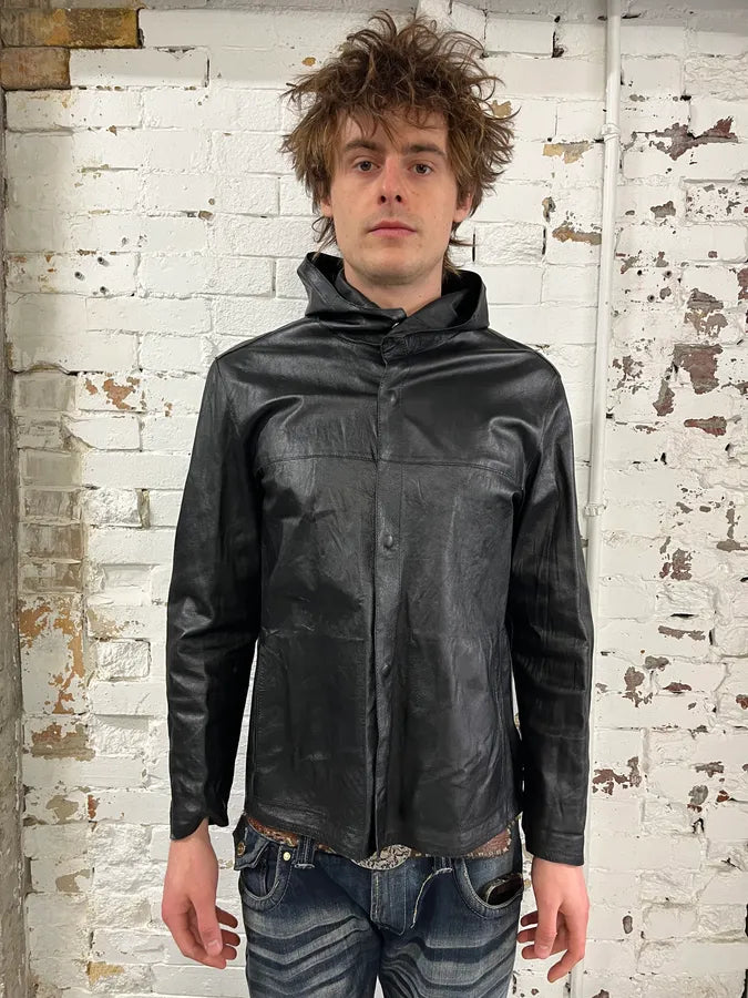 Massimo Rebecchi Black Ninja Leather Hooded Jacket vGTzdko 1