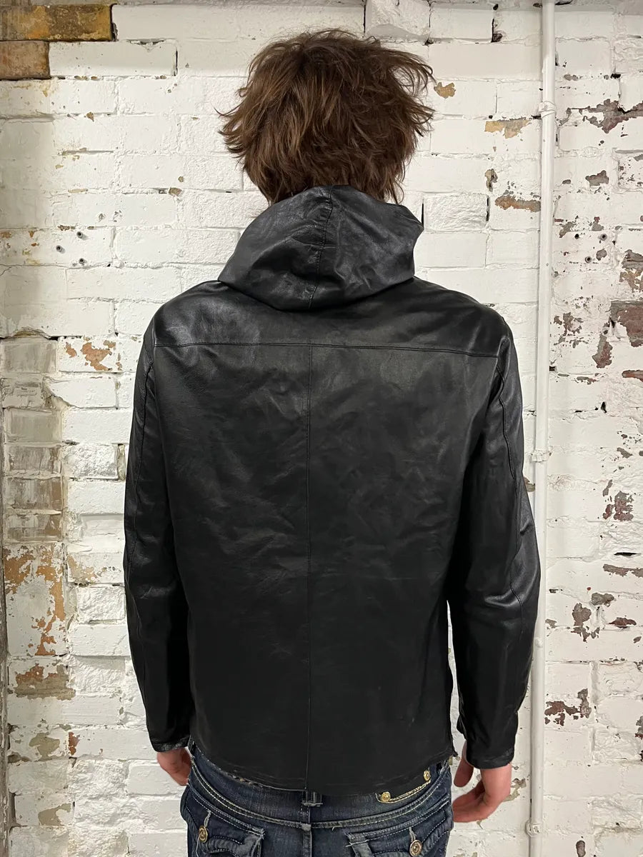 Massimo Rebecchi Black Ninja Leather Hooded Jacket vGTzdko 2