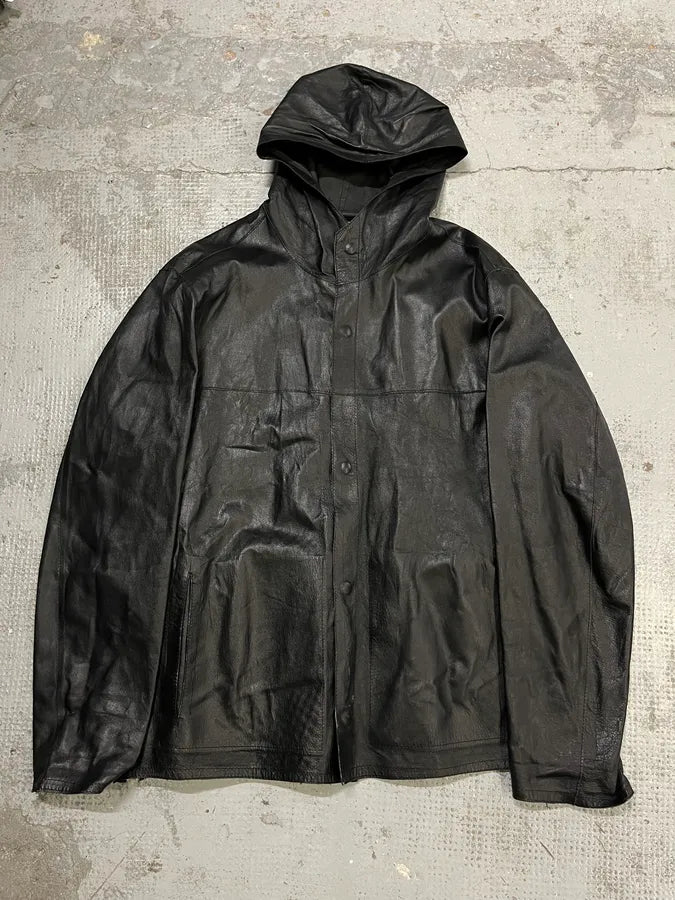 Massimo Rebecchi Black Ninja Leather Hooded Jacket vGTzdko 3