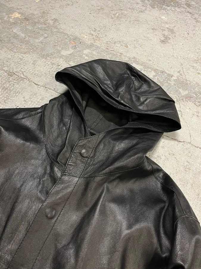 Massimo Rebecchi Black Ninja Leather Hooded Jacket vGTzdko 4
