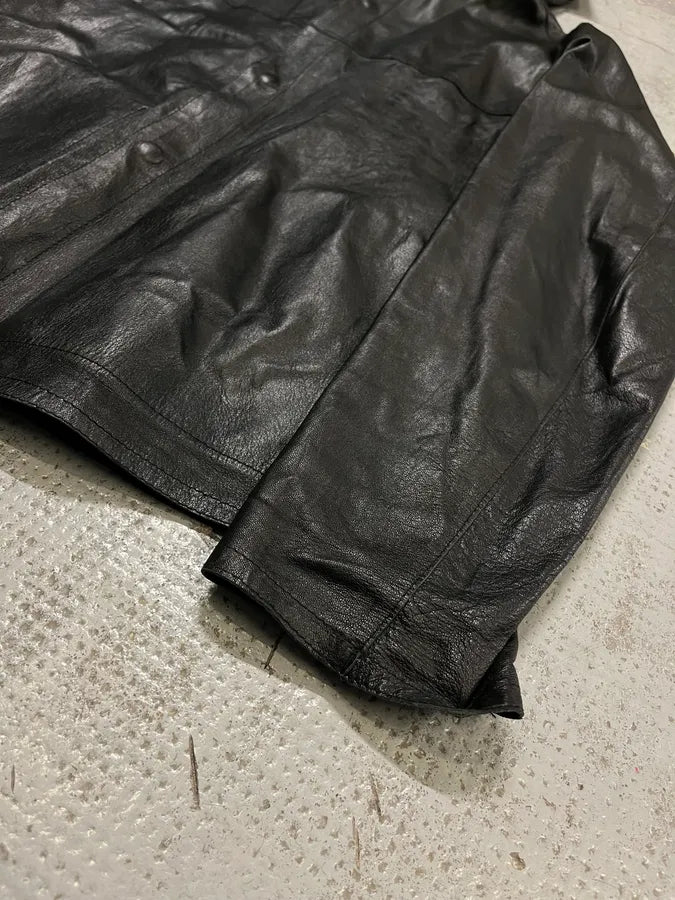 Massimo Rebecchi Black Ninja Leather Hooded Jacket vGTzdko 5