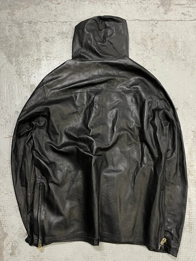 Massimo Rebecchi Black Ninja Leather Hooded Jacket vGTzdko 6