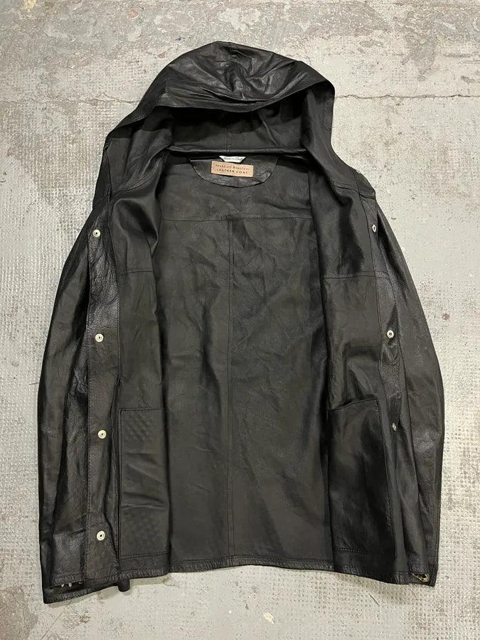 Massimo Rebecchi Black Ninja Leather Hooded Jacket vGTzdko 7