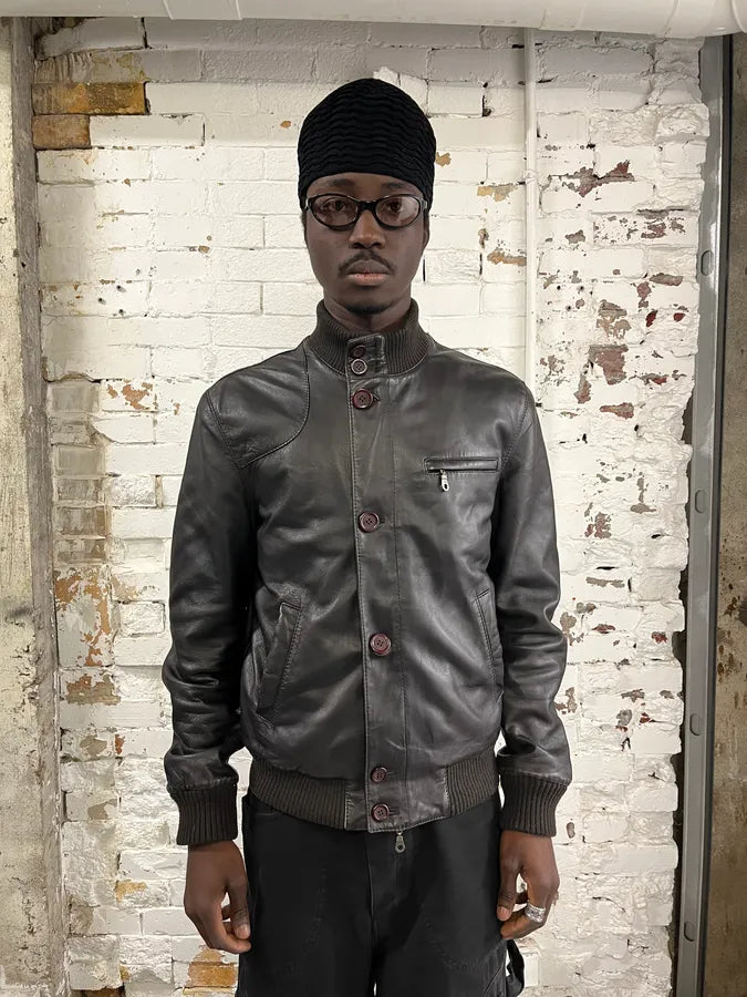 Massimo Rebecchi Buttoned Brown Leather Jacket qyRlbpm 0