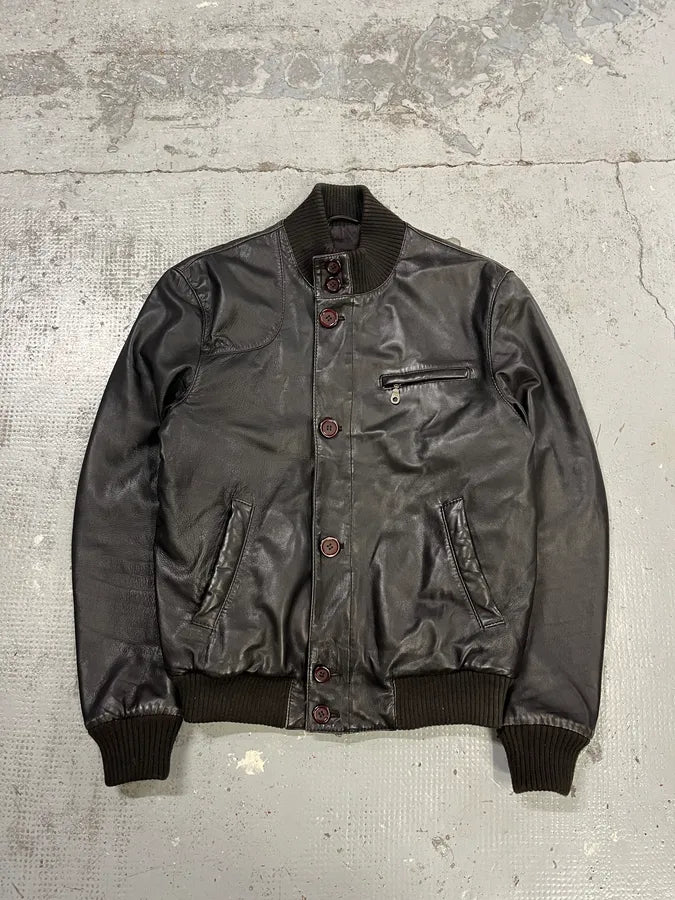Massimo Rebecchi Buttoned Brown Leather Jacket qyRlbpm 2