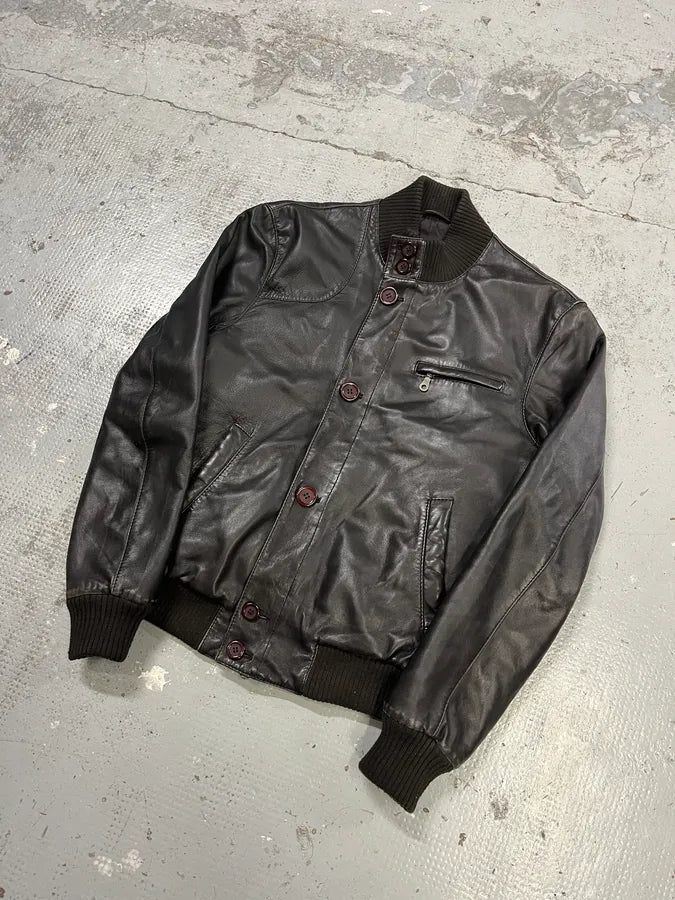Massimo Rebecchi Buttoned Brown Leather Jacket qyRlbpm 4
