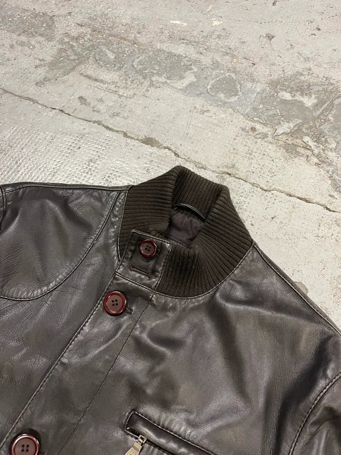 Massimo Rebecchi Buttoned Brown Leather Jacket qyRlbpm 5