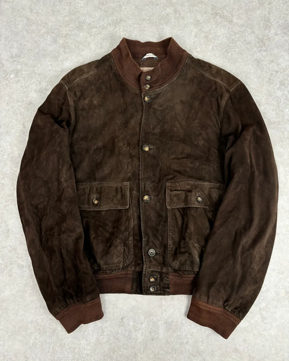 Massimo Rebecchi Buttoned Brown Suede Leather Jacket zmfelRh 0