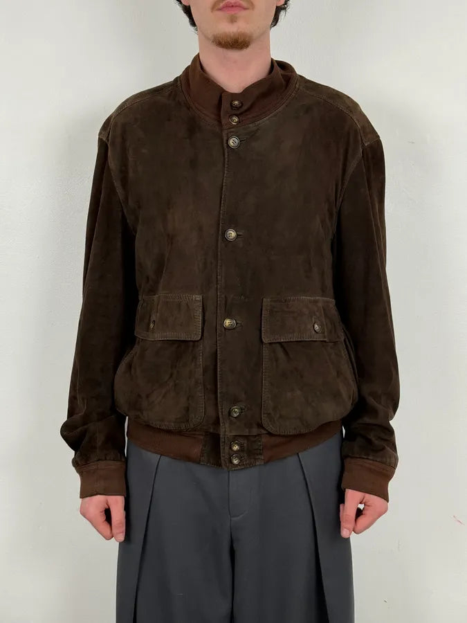 Massimo Rebecchi Buttoned Brown Suede Leather Jacket zmfelRh 1