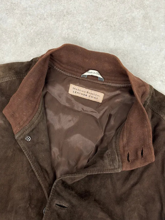 Massimo Rebecchi Buttoned Brown Suede Leather Jacket zmfelRh 7