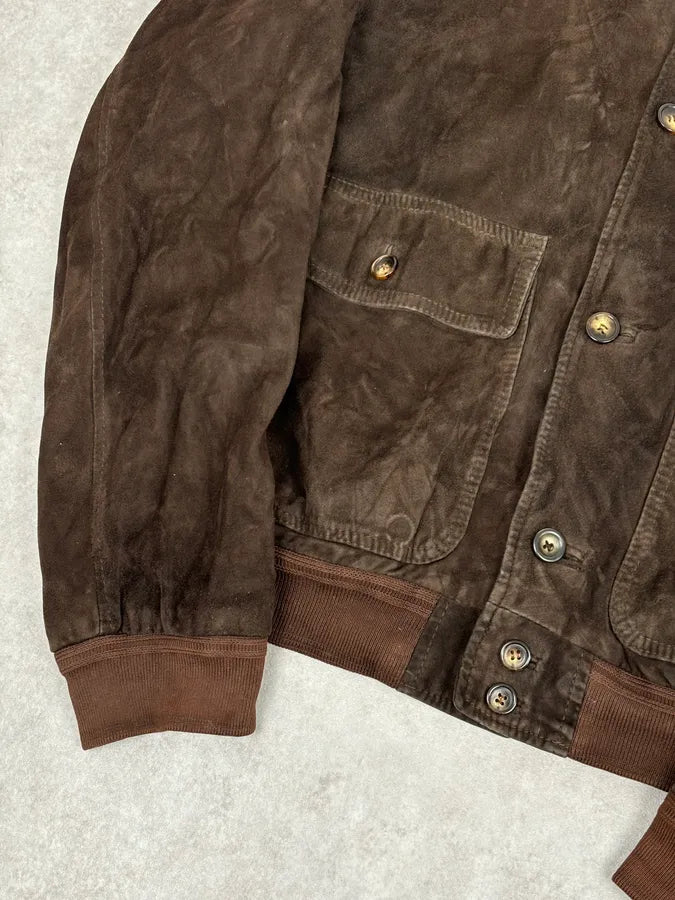 Massimo Rebecchi Buttoned Brown Suede Leather Jacket zmfelRh 8
