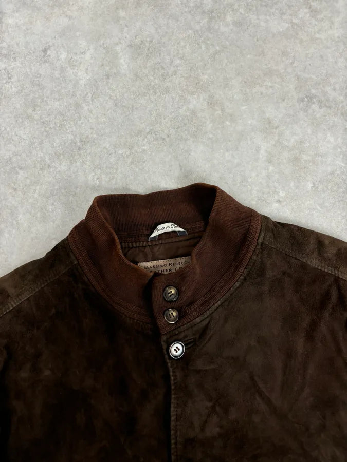 Massimo Rebecchi Buttoned Brown Suede Leather Jacket zmfelRh 3