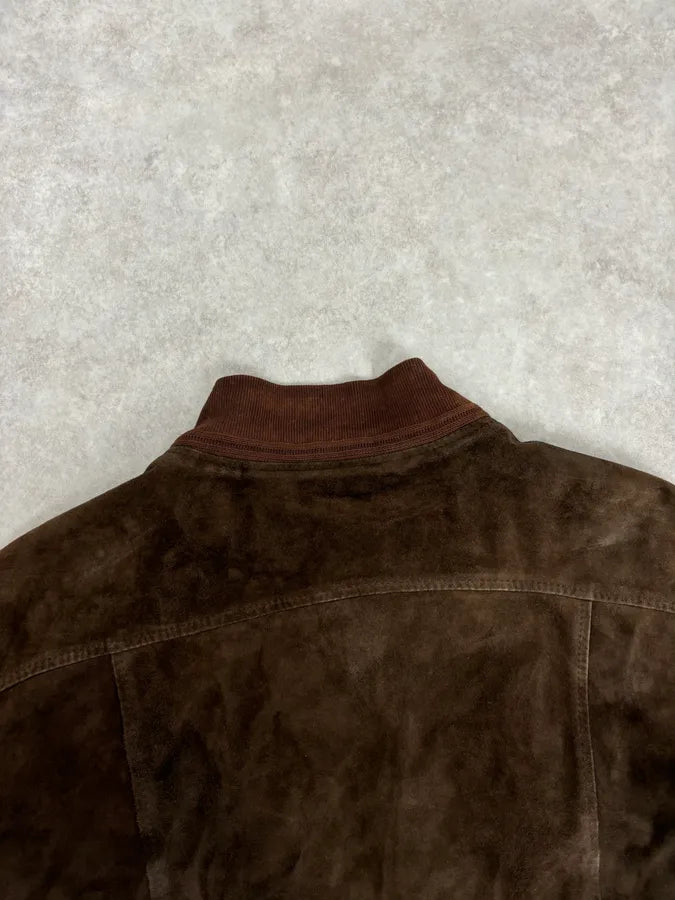 Massimo Rebecchi Buttoned Brown Suede Leather Jacket zmfelRh 5