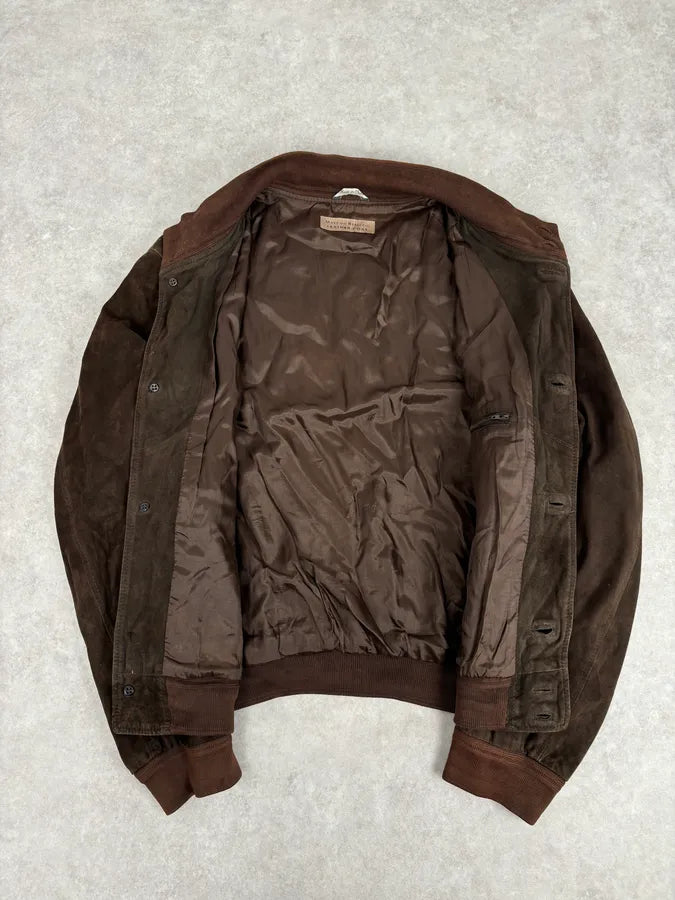 Massimo Rebecchi Buttoned Brown Suede Leather Jacket zmfelRh 6