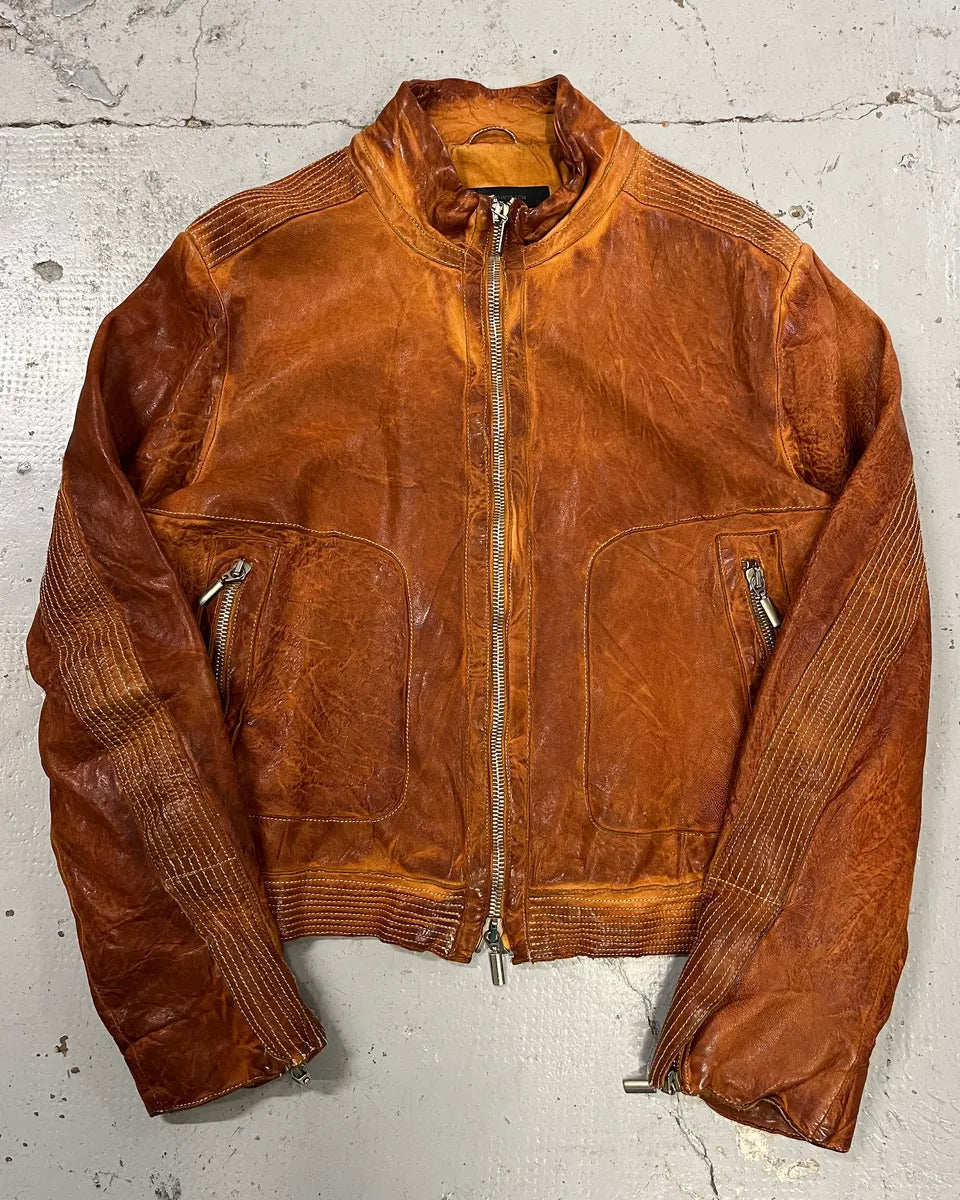 Massimo Rebecchi Cognac Leather Bomber Jacket PklEXAq 0